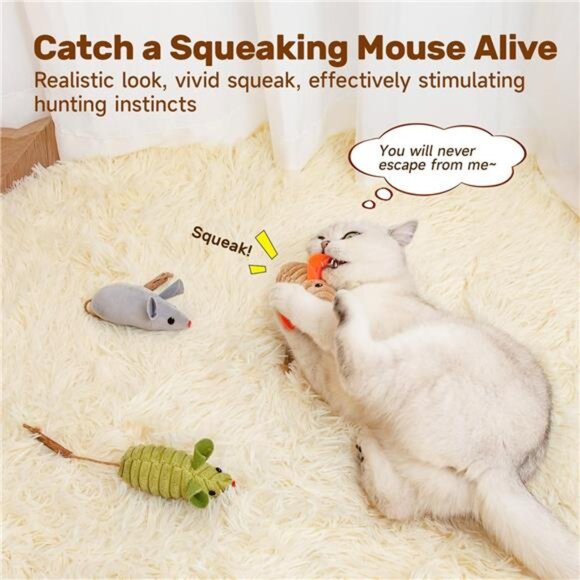 Cat Toys: 3pcs Squeak Mice Interactive Catnip Silvervine Animals - Picture 3 of 7